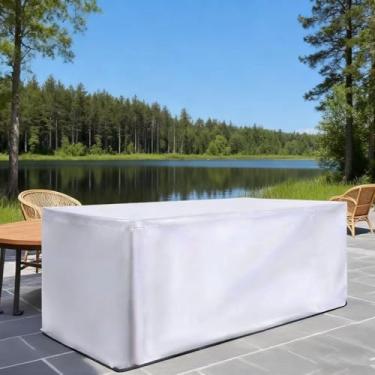 Imagem de AUWUUA Capa para móveis de jardim à prova de inverno 123 x 123 x 74 cm / LxWxH Capa protetora retangular para mesa de jardim, lona de cobertura, tecido Oxford 420D impermeável à prova de poeira