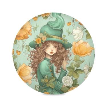 Imagem de Wassud Jogo americano menina em um chapéu e flores tapetes de mesa redondos para cozinha e jantar tapetes laváveis resistentes ao calor decoração de mesa 39 cm