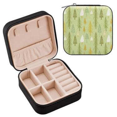 Imagem de Wassud Estojo de joias de viagem de pinheiros para mulheres, meninas, senhoras, noiva, mini organizador de joias de couro PU, caixa quadrada de armazenamento de joias para brincos, anéis, colar