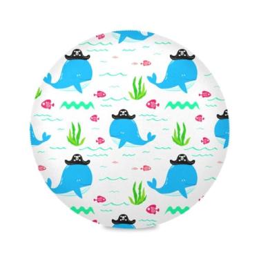 Imagem de Wassud Jogo americano, baleias com chapéus, tapetes de mesa redondos para cozinha e jantar, laváveis, resistentes ao calor, decoração de mesa 39 cm