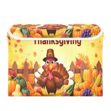 Imagem de STAYTOP Cestos de armazenamento de peru de Ação de Graças com tampas e alça de transporte, caixas de armazenamento dobráveis organizadores de recipientes para casa, quarto, armário, escritório