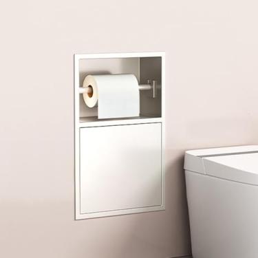 Imagem de uhyOHF Organizador de nicho de chuveiro de aço inoxidável, prateleira de banheiro montada na parede com suporte de papel higiênico integrado e lixeira ideal para cozinha, sala de estar, hotel e