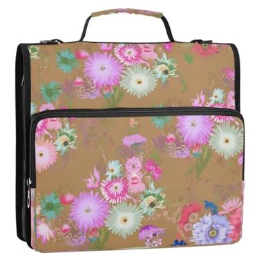 Imagem de Wassud Pasta organizadora expansível de 3 anéis com alça de ombro e alça de ombro e vários bolsos com zíper marrom claro