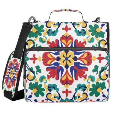 Imagem de STAYTOP Fichários de 3 anéis com zíper com alça de ombro, organizador de fichário de 3,8 cm, pasta expansível resistente à água com vários bolsos para escola e escritório - azulejos de cerâmica retrô