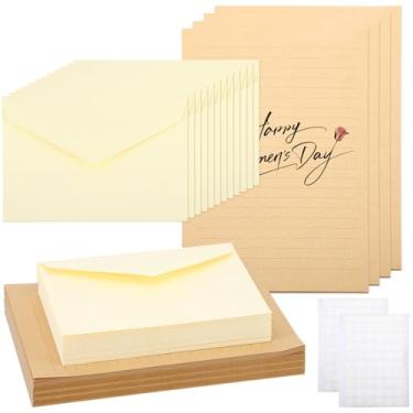 Imagem de Gueevin Conjunto de 108 peças de papelaria A5 e 4 x 6 envelopes com 120 adesivos, 72 papel de escrita forrado, 36 envelopes, artigos de papelaria de veludo para escritório, casamento, chá de bebê
