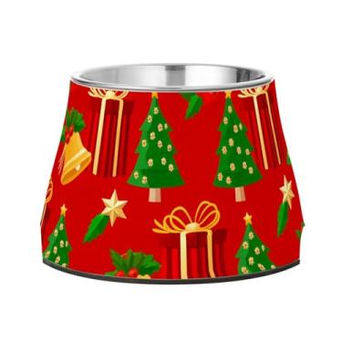 Imagem de Burbuja Tigela de árvore de Natal para cães de aço inoxidável para comida e água, antiderrapante para cães médios e gatos, 590 ml