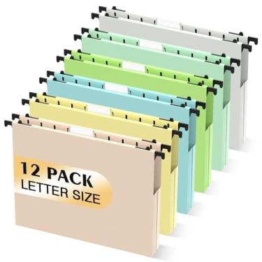 Imagem de Pasta de arquivo de plástico com capacidade extra, pacote com 12 pastas suspensas reforçadas, tamanho carta, expansão de 2,5 cm, pastas de arquivo para arquivos em massa, tabelas médicas, cores pastel