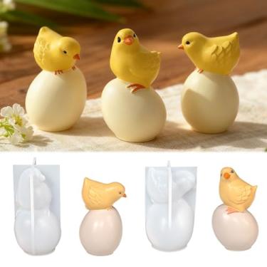 Imagem de MUAECH Conjunto de moldes de silicone 3D para ovos e pintinhos em pé para vela de Páscoa, gesso de aromaterapia, fundição de epóxi de resina - suporte de ovos de galinha de animais fofos DIY para cera