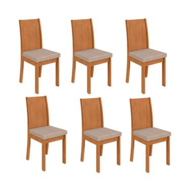Imagem de Conjunto com 6 Cadeiras Athenas Linho Bege e Amêndoa