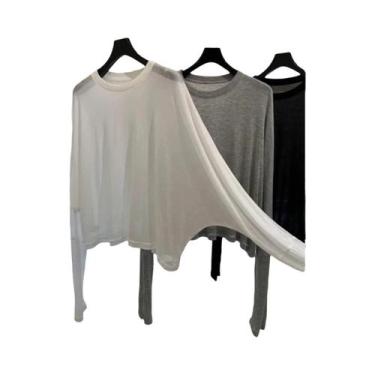 Imagem de Camiseta Feminina De Manga Longa Modal Estilo Coreano Verão Proteção S