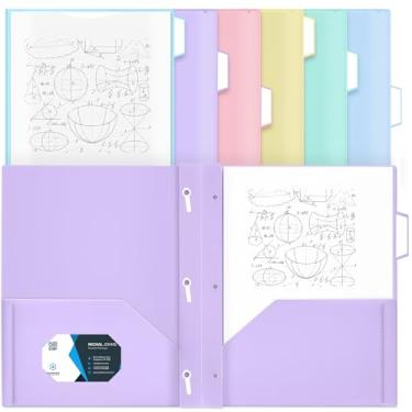 Imagem de Fuutreo 6 pastas pastéis de plástico a granel com garras e abas cortadas de 1/3 servem em papel tamanho carta com etiquetas coloridas para material organizador de escritório escolar