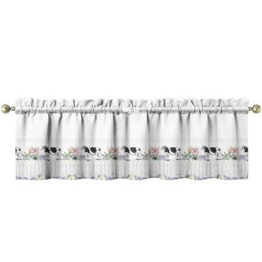 Imagem de Tapesb Vaca sanefa de cozinha engraçada pequena cortina de janela sobre a pia decoração essencial adequado para cozinha, quarto, lavanderia, 45 x 137 cm