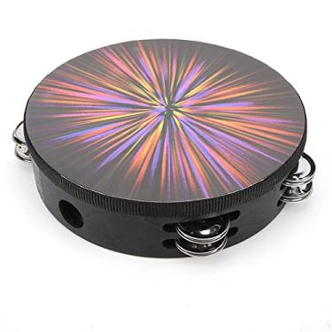 Imagem de HandPandeire20 polegadas, fileira dupla, instrumento de percussão, madeira sólida, tambor com pele de poliéster, qualidade, mão, pandeiteira com design colorido, desempenho de som aprimorado, 20 cm