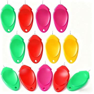 Imagem de Pacote com 12 passadores de agulha de plástico, ferramenta para costura manual, máquina de costura, artesanato com caixa de armazenamento transparente em cores aleatórias para rosquear e usar com