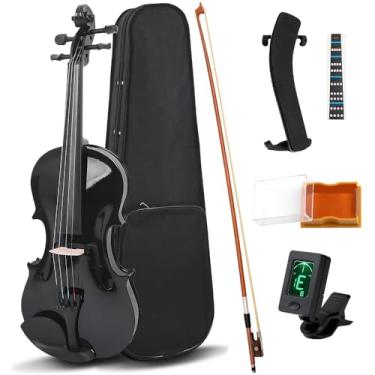 Imagem de Zenkon Violino 4/4, Violino Acústico Preto 4/4 de Tamanho Completo, Conjunto Completo com Capa, Afinador, Suporte de Ombro e Arco, para Iniciantes