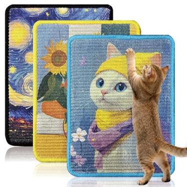Imagem de Soubeoii 3 tapetes arranhadores de sisal para gatos de 38 x 30 cm – arranhador de parede artístico para gatos com fita adesiva para gatos internos, almofada de arranhão durável para proteger o sofá e