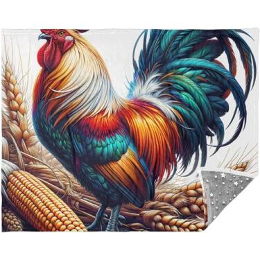 Imagem de TSENQUE Cobertor Boho personalizado com estampa de galo de fazenda, mantas felpudas e macias para sofá, cobertor xadrez fofo 177,8 cm x 139,7 cm