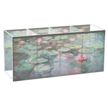 Imagem de TSENQUE Porta-canetas Monet Water Lily para canetas, organizador decorativo de mesa, copo de acrílico para canetas