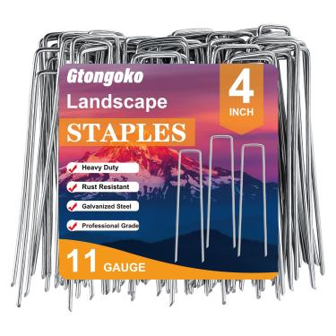 Imagem de Gtongoko Pacote com 120 grampos de paisagem galvanizados de 10 cm Estacas de cobertura de plantas Estacas de cobertura de plantas Gramado Calibre 11 Estacas de Cerca Estaca de Solo para Paisagismo