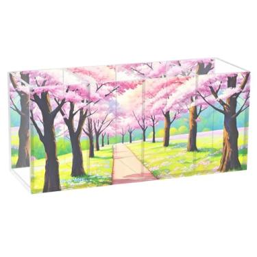 Imagem de TSENQUE Porta-lápis para mesa, pintura a óleo, paisagem de primavera, suporte de pincel de acrílico, copo de lápis, caneta, marcador, personalizado, estético, decoração de mesa de escritório