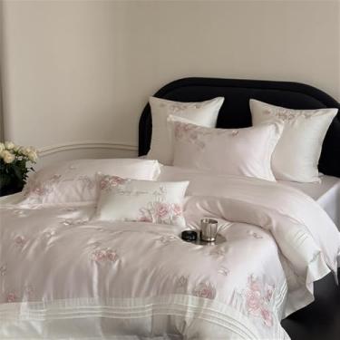 Imagem de Conjunto de cama macio, sedoso e com toque fresco, bordado de flores, estilo princesa, com capa de edredom, lençol de baixo, lençol de baixo e fronhas, cor 1, lençol de baixo com 1,8 MB.