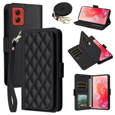 Imagem de Dibosom Capa carteira para Motorola Moto G Stylus 5G 2024 Argyle com alça de pulso/ombro compartimentos para cartões, bolsa flip de couro PU de luxo, suporte minimalista acolchoado para celular G5