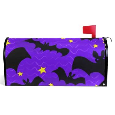 Imagem de Capas magnéticas decorativas para caixa de correio morcegos de Halloween roxo outono caixa de correio vinil feriado caixa de correio à prova de intempéries decoração tamanho padrão 52,6 x 45,8 cm