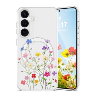 Imagem de EYZUTAK Capa magnética para Samsung Galaxy A36 5G com flores compatível com MagSafe, bonita floral elegante e estética capa protetora transparente antiamarelamento para meninas e mulheres - videiras