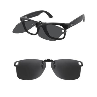 Imagem de HILEEN Óculos de sol polarizados Flip-up Clip-on para Ray-Ban Meta Wayfarer RW4006 e Gen 2 RW4012 Regular 50-22 para homens e mulheres proteção UV - Preto