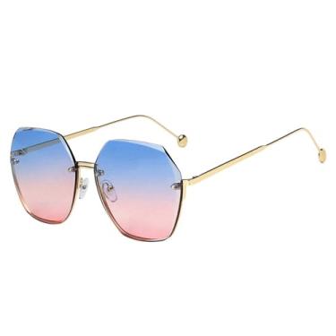 Imagem de Óculos de Sol Degradê Unissex Sem Aro Metálico com Proteção UV400 para Esportes ao Ar Livre, Corrida e Ciclismo, Azul e Rosa