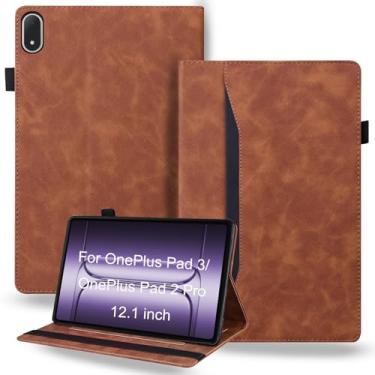 Imagem de DWaybox Capa à prova de choque para OnePlus Pad 3/OnePlus Pad 2 Pro 33.5 cm lançado em 2025 - couro PU retrô + capa protetora híbrida TPU com alça antiderrapante e compartimentos para cartões - marrom