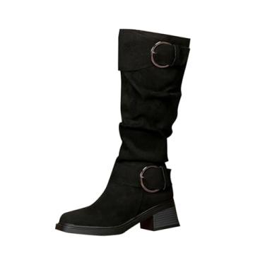 Imagem de Botas femininas de várias fivelas com salto grosso para um visual elegante de outono e inverno, Preto, 35