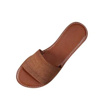 Imagem de Sandálias femininas deslizantes com plataforma grossa e salto bloco, bico fechado, cabeça redonda, casual, primavera, verão, uso externo, sapatos internos, Marrom, 36