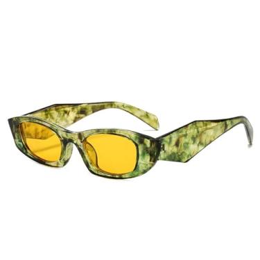 Imagem de Óculos de Sol UV400 - Olho de Gato, Hastes Largas, Estampa de Leopardo, Armação Pequena, para Homens e Mulheres, Esportes ao Ar Livre, Corrida, Ciclismo, Verde e Amarelo