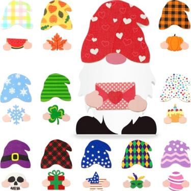 Imagem de Jetec 24 peças de placas de gnomo intercambiáveis de madeira para artesanato sazonal, gnomo, kit de decoração de recortes intercambiáveis para o dia da independência e placa de decoração de feriados