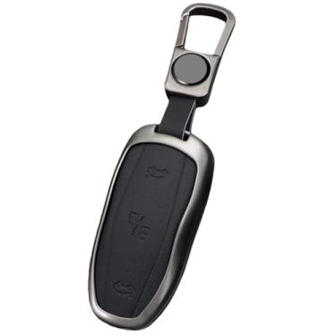 Imagem de Porta-chaves remoto inteligente de couro de liga de zinco para carro compatível com Tesla Modelo 3 / Modelo S Modelo Y / Acessórios para chaveiro protetor(A-black chian)