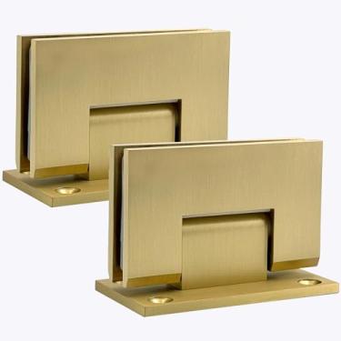 Imagem de NovaNectar Dobradiça de porta de vidro de latão, dobradiças de placa traseira curta resistente de 90 graus, substituição de ferragens de porta de chuveiro para vidro temperado de 8 a 12 mm (ouro