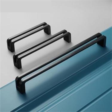 Imagem de HTNAFONI Liga de zinco guarda-roupa porta armário ferragens de cozinha quadrado preto porta de celeiro puxar armário gaveta puxa guarda-roupa 1 peça (6090-128 mm)