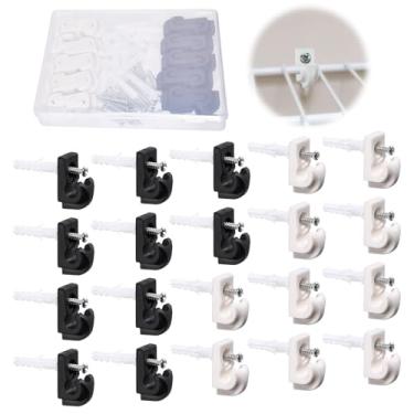 Imagem de Pacote com 20 clipes de parede branco/preto para armário clipes de prateleira de arame clipes de plástico resistente suportes de prateleira de arame incluídos clipes parafusos tubos de expansão e