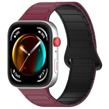 Imagem de FUKUZL Pulseira magnética para Huawei Watch Fit 3, pulseira correa de silicone para relógio Huawei Fit3 (vinho, preto)