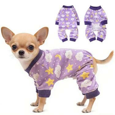 Imagem de BEAUTYZOO Pijama de cachorro de tamanho pequeno, suéter de lã macia para meninas, meninos, cachorrinhos, pijamas quentes de veludo, macacão, roupas elásticas para animais de estimação, roxo PP