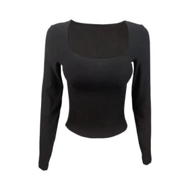 Imagem de Camiseta De Manga Longa Slim Fit Para Mulheres Com Gola Quadrada, Cami