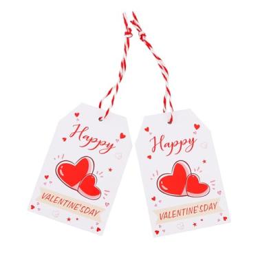 Imagem de BEISHIDA Etiquetas de papel para presente de Dia dos Namorados, 50 peças de etiquetas Kraft vermelhas e brancas com cordão, etiquetas de Dia dos Namorados de 8,5 x 5,6 cm para sacolas de presente e