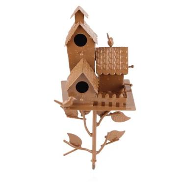 Imagem de Phefop Casa de Pássaros de Metal Com Poste, Estaca de Casa de Pássaros Em Estilo chalé Angustiado, Decoração de Jardim Ao Ar Livre, Pátio, Quintal, Arte Fácil de Montar, Sem (E)