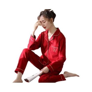 Imagem de Pijamas De Algodão Para Mulheres Em Tamanho Grande, Conjunto De Camisa