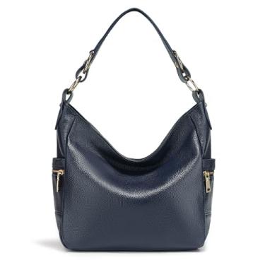 Imagem de Bolsa feminina fashion Tassels de couro legítimo com zíper e bolsa de ombro, Azul marino, (L)15.4" x (W)4.3" x (H)9.8"