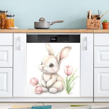 Imagem de SEHANY Capa magnética de conto de fadas fofo coelhinho da Páscoa, adesivos magnéticos decorativos antiarranhões para painel de geladeira e lava-louças, decoração de flores de fazenda de cozinha