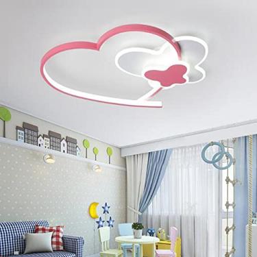 Imagem de Lustre moderno em formato de coração com LED, dimerizável, para quarto infantil, com controle remoto, ideal para quartos de meninos e meninas, salas de jantar e de estar. Possui cúpula de ac
