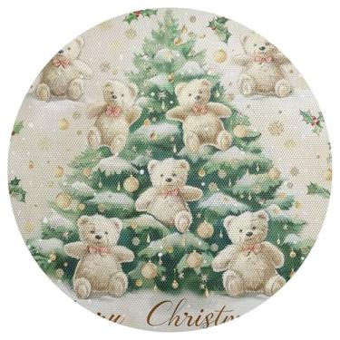 Imagem de xigua Jogo americano redondo de árvore de Natal, conjunto de 4, tapete de mesa redondo antiderrapante resistente ao calor, tapetes de mesa de 48 cm para decoração de cozinha, jantar e festa