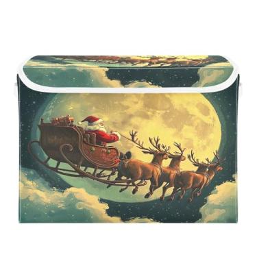 Imagem de SEHANY Linda caixa de armazenamento de Papai Noel de Natal com tampas e alças, organizador de cestas de armazenamento de tecido dobrável, caixas de armazenamento de cubos grandes para roupas, cobertor